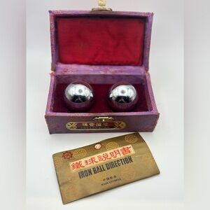Vintage Chinese Baoding Iron Health Balls Set–c. 1985–Original Box & Certificate